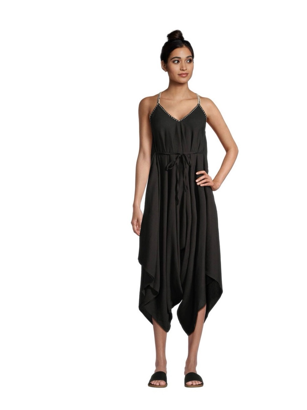 Cost Plus World Market Black Asymmetrical Handkerchief-Hem Dress